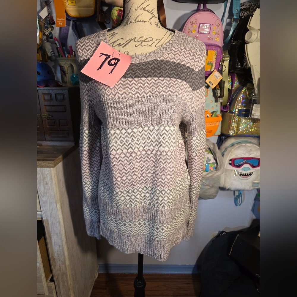 Kim Rogers Petite Knit Sweater Size Large Petite Pink And Gray